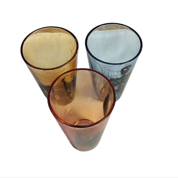 Halloween Town Spooky Prints 6"h Colored Glass Tumblers Set of 3 NWT - Picture 12 of 15